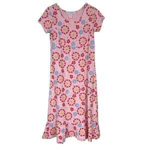 Fresh Produce pink floral cotton short sleeve maxi dress empire waist